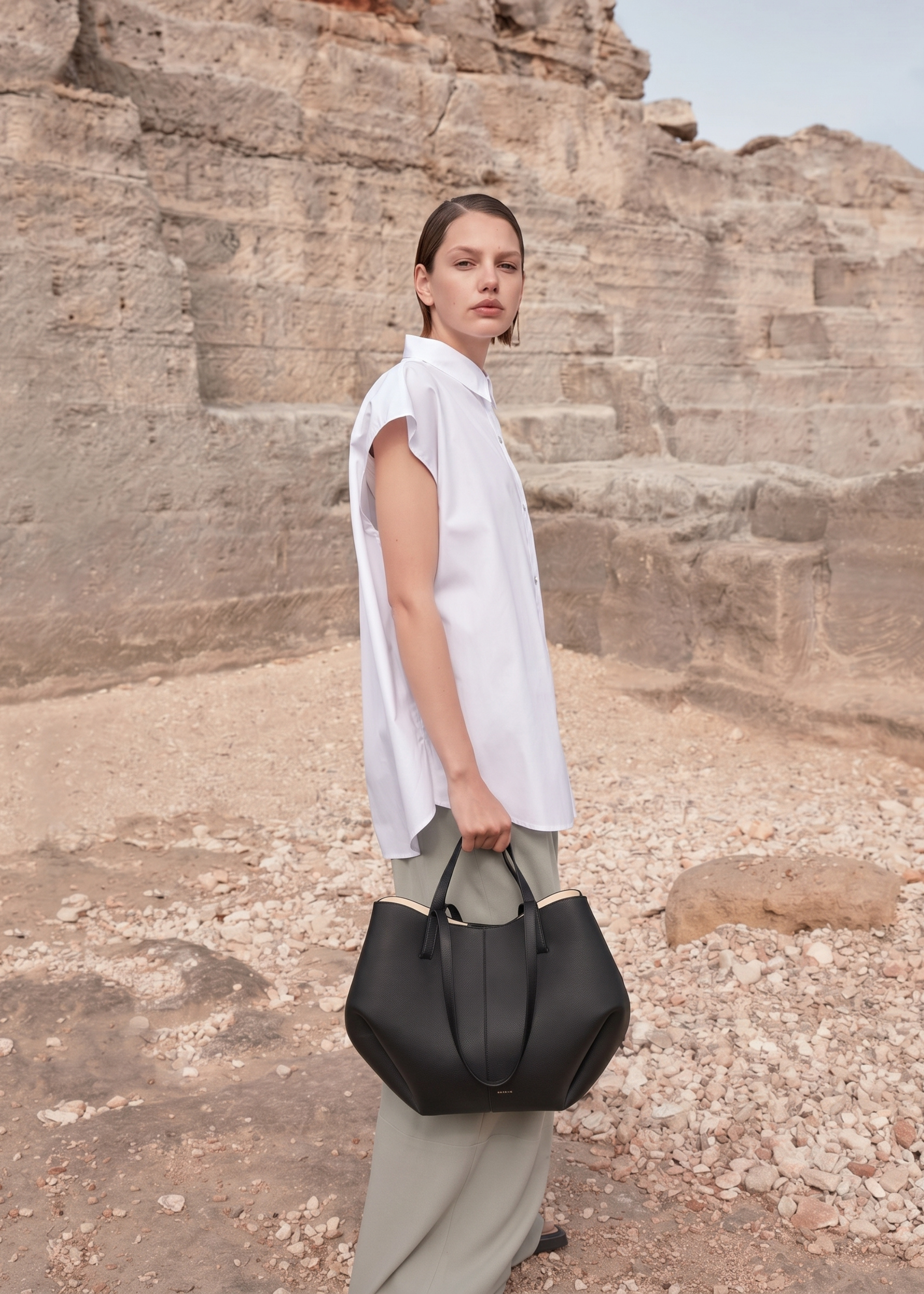 Aveline Grand - Textured Black with Ecru Stitching