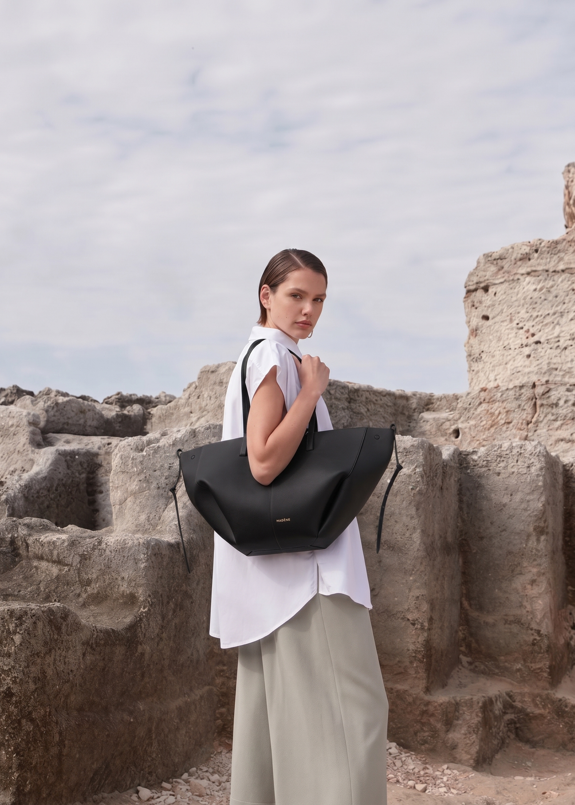 Aveline Grand - Textured Black with Ecru Stitching
