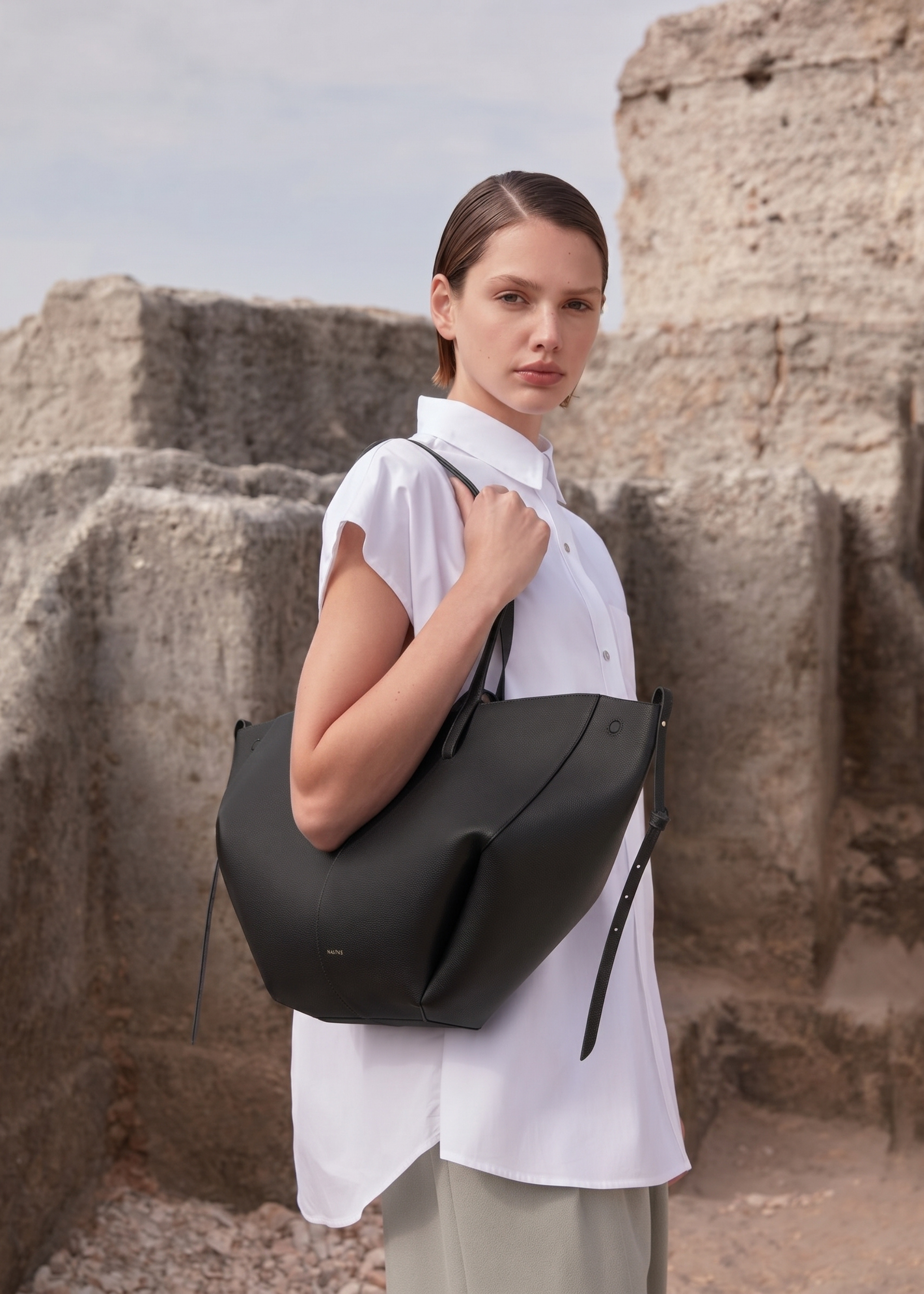Aveline Grand - Textured Black with Ecru Stitching