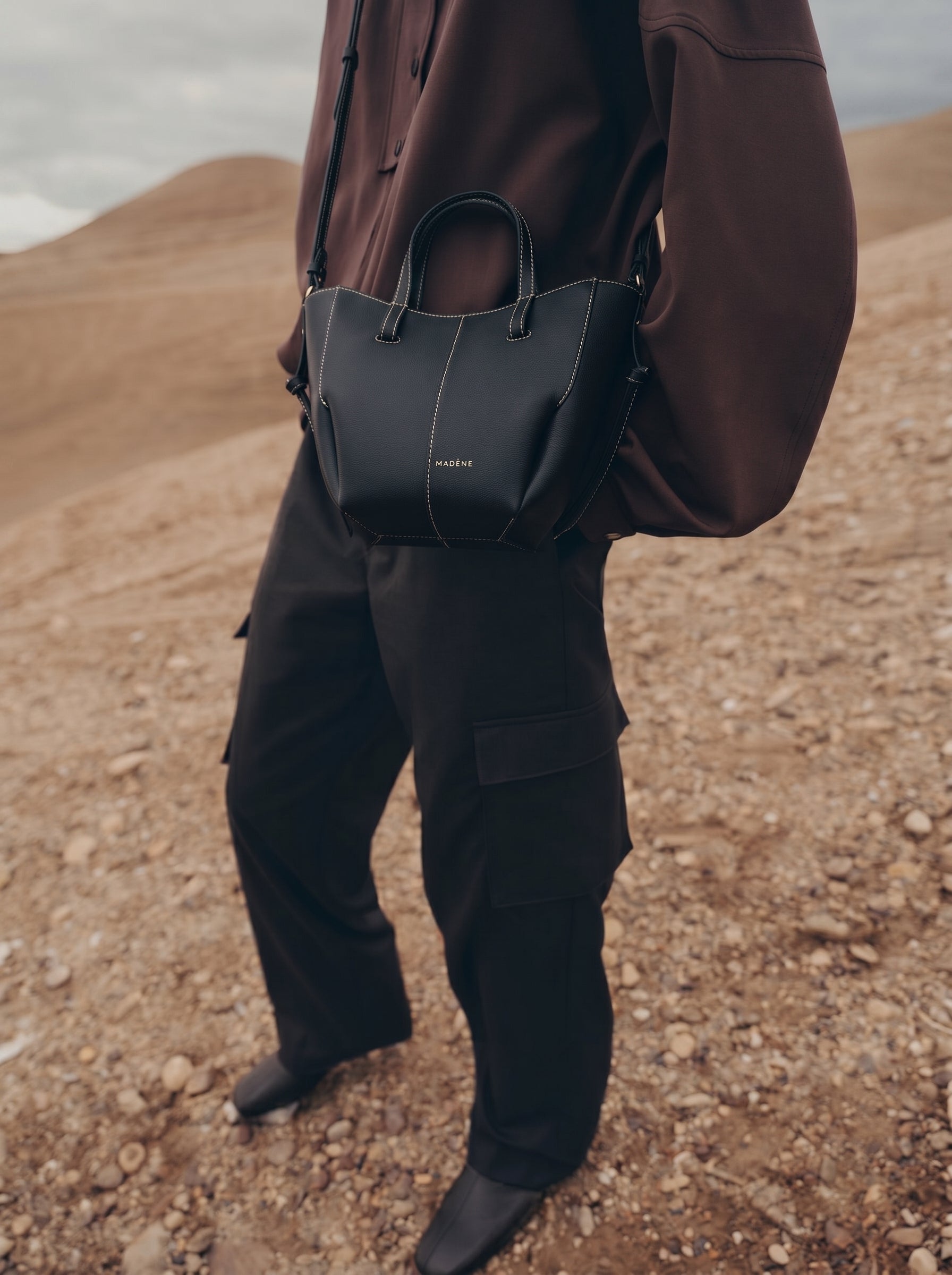 Aveline Tote Nano - Black Grain Écru Stitch